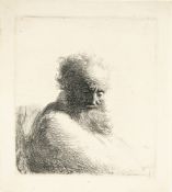 Rembrandt Harmensz. van Rijn – Büste eines alten bärtigen Mannes, nach unten blickend, drei viertel 