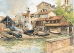 Ladislaus Eugen Petrovits – Bootswerft am Rio di San Trovaso (Squero di San Trovaso), Venedig