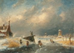Charles Henri Joseph Leickert – Winterlandschaft mit Eisläufern auf einem gefrorenen See