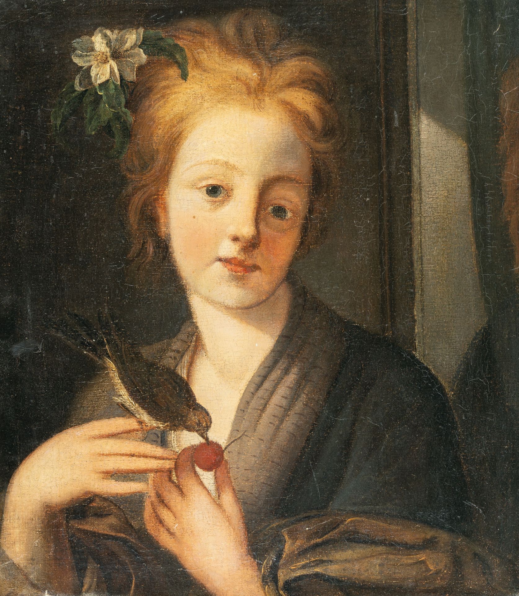 Deutsch – Girl feeding cherries to a bird