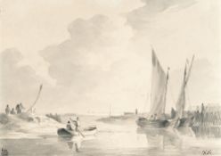 Johannes Christiaan Schotel – Niederländische Hafenansicht mit ausfahrenden Fischerbooten