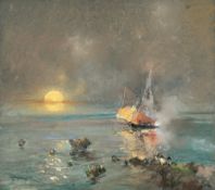 Giuseppe Casciaro – Segelboot im Mondschein vor der Küste Neapels