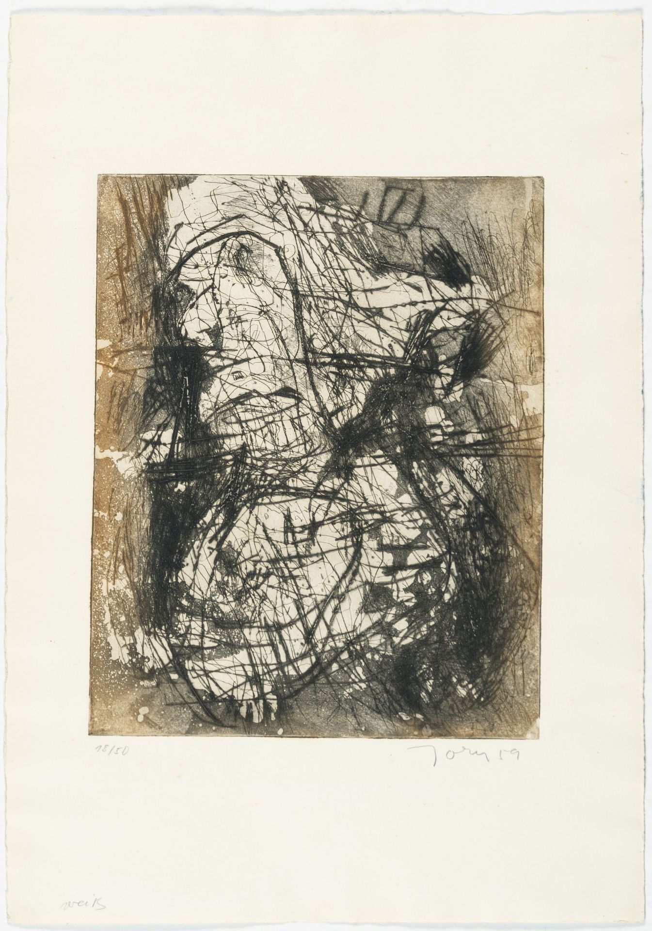 Asger Jorn, Composition.Etching in colours with aquatint and drypoint on wove. (19)59. Ca. 26.5 x 21 - Image 2 of 3