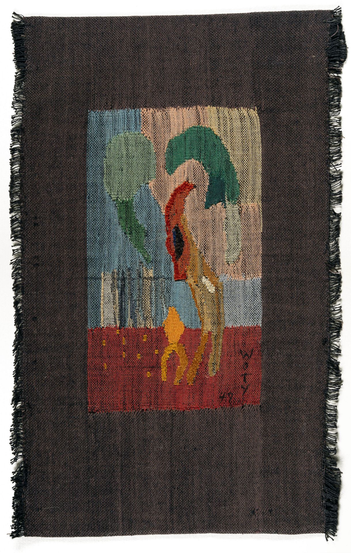 Woty Werner, The youngest.Woven wool. (19)49. Ca. 30.5 x 19.5 cm. Signed and dated lower right.