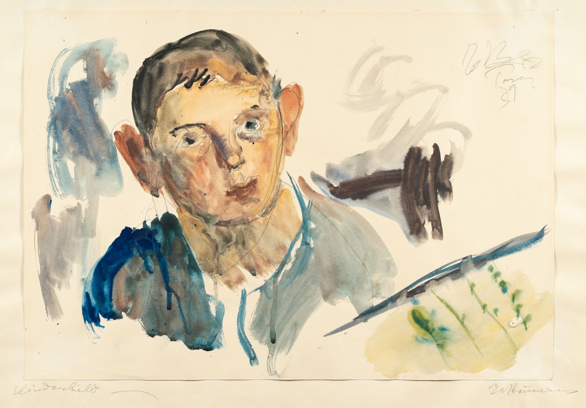 Georgios Bouzianis (Jorgo(S) Busianis), Portrait of a child (boy).Watercolour and pencil on cream