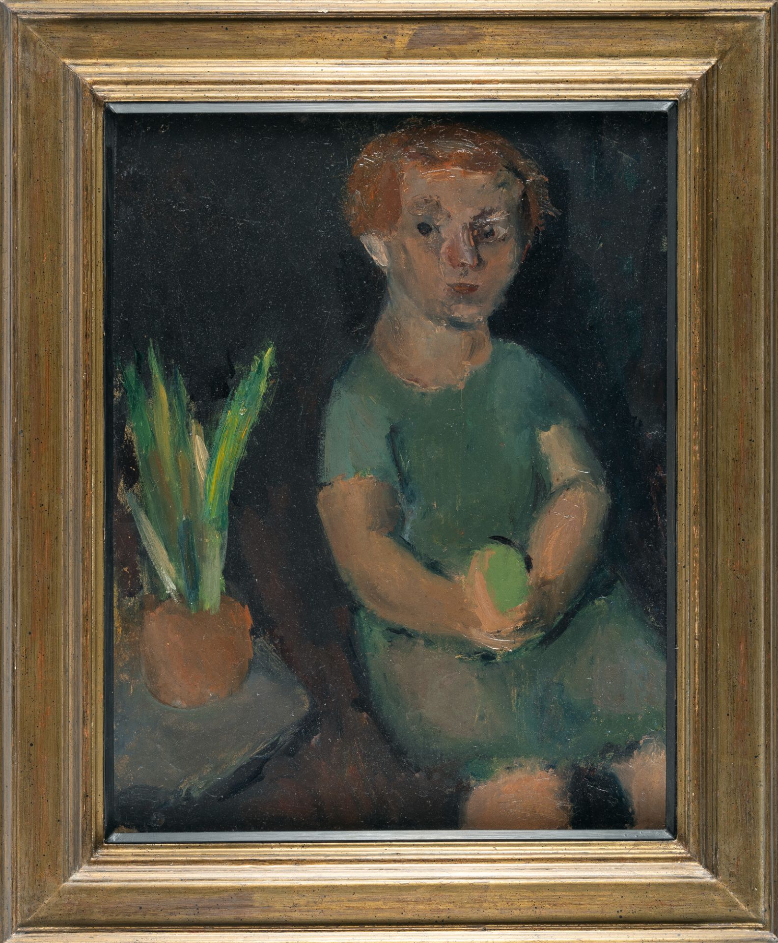 Georgios Bouzianis (Jorgo(S) Busianis), Seated boy with a ball and a plant.Oil on thin cardboard. ( - Image 4 of 4
