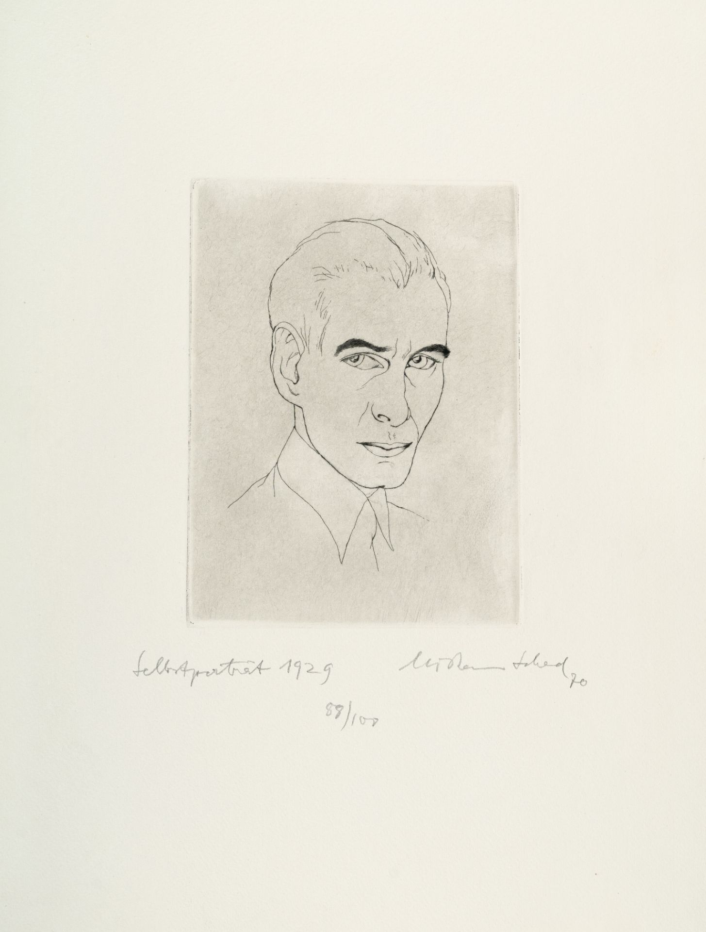 Christian Schad, „Selbstportrait 1929“.Etching on firm, cream wove. (19)70. Ca. 19.5 x 14.5 cm (