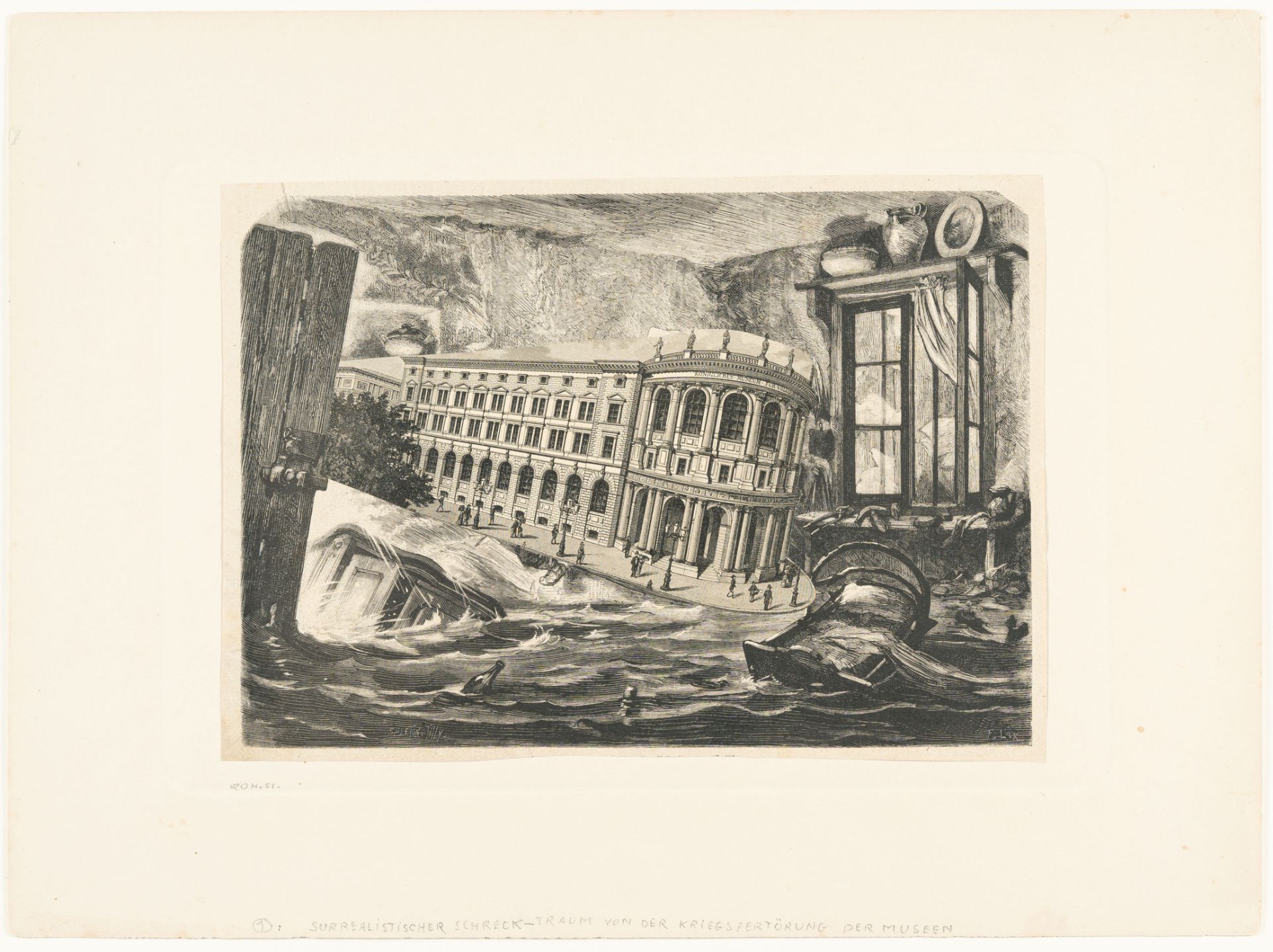 Franz Roh, „Surrealistischer Schreck-Traum von der Kriegszerstörung der Museen“.Woodcut with - Image 2 of 3