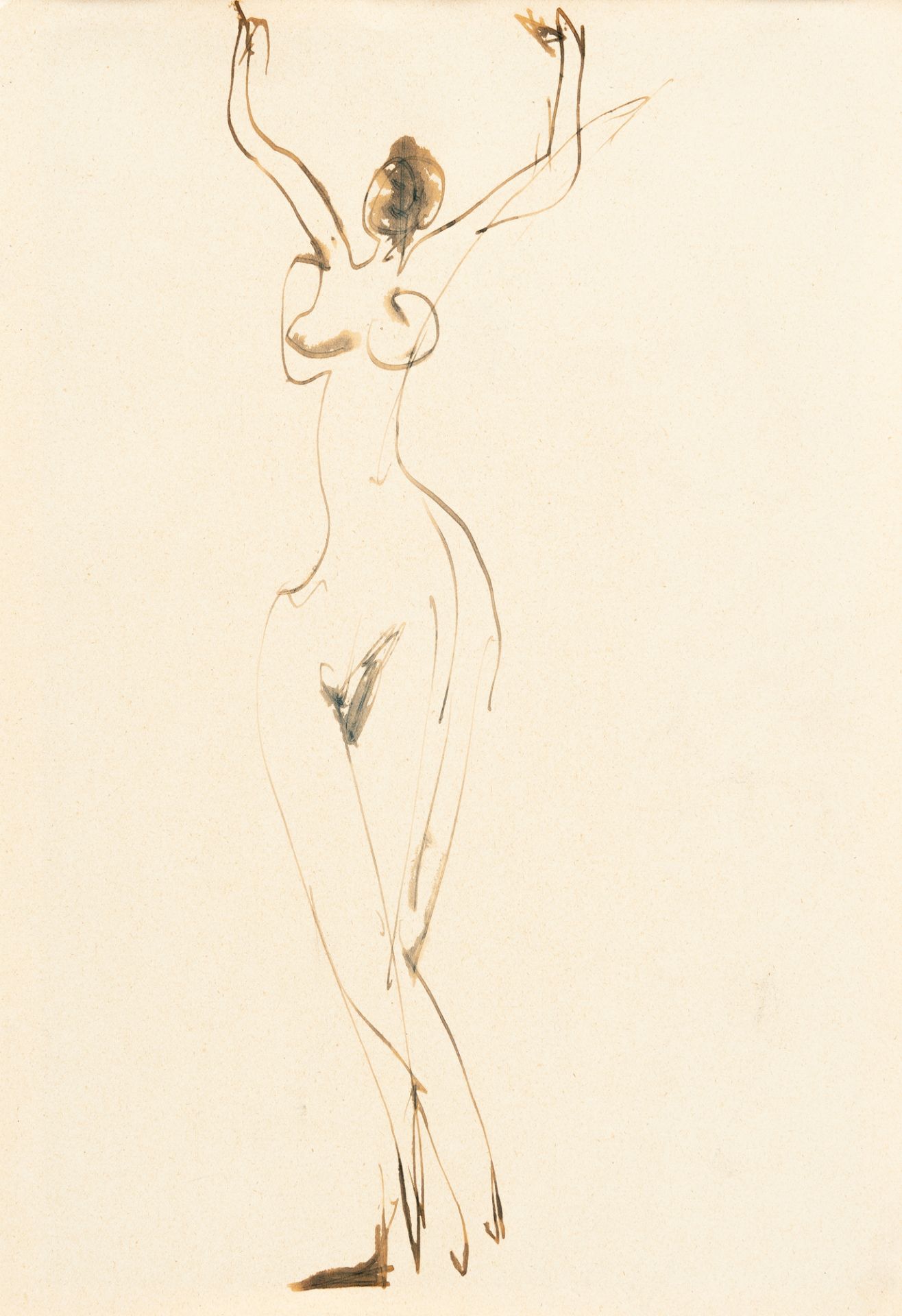 Ernst Ludwig Kirchner, Recto/verso: Dancing female nude in the studio.Pen and ink drawing with