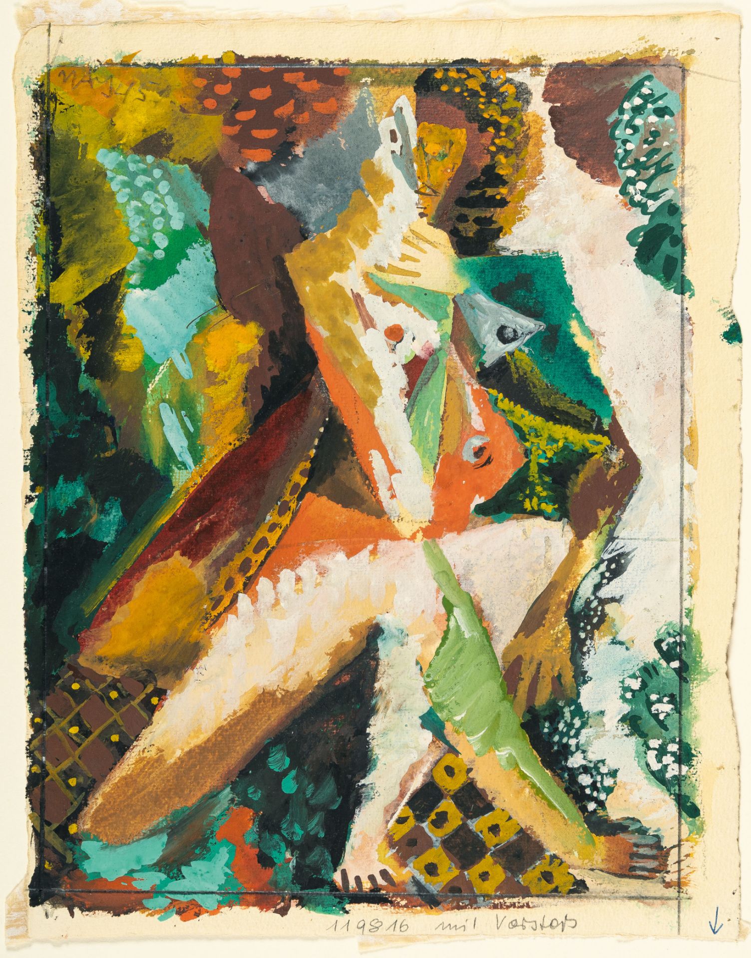 Ernst Wilhelm Nay, Seated figure.Gouache on firm, slightly textured watercolour paper. (19)45. Ca. - Image 2 of 3