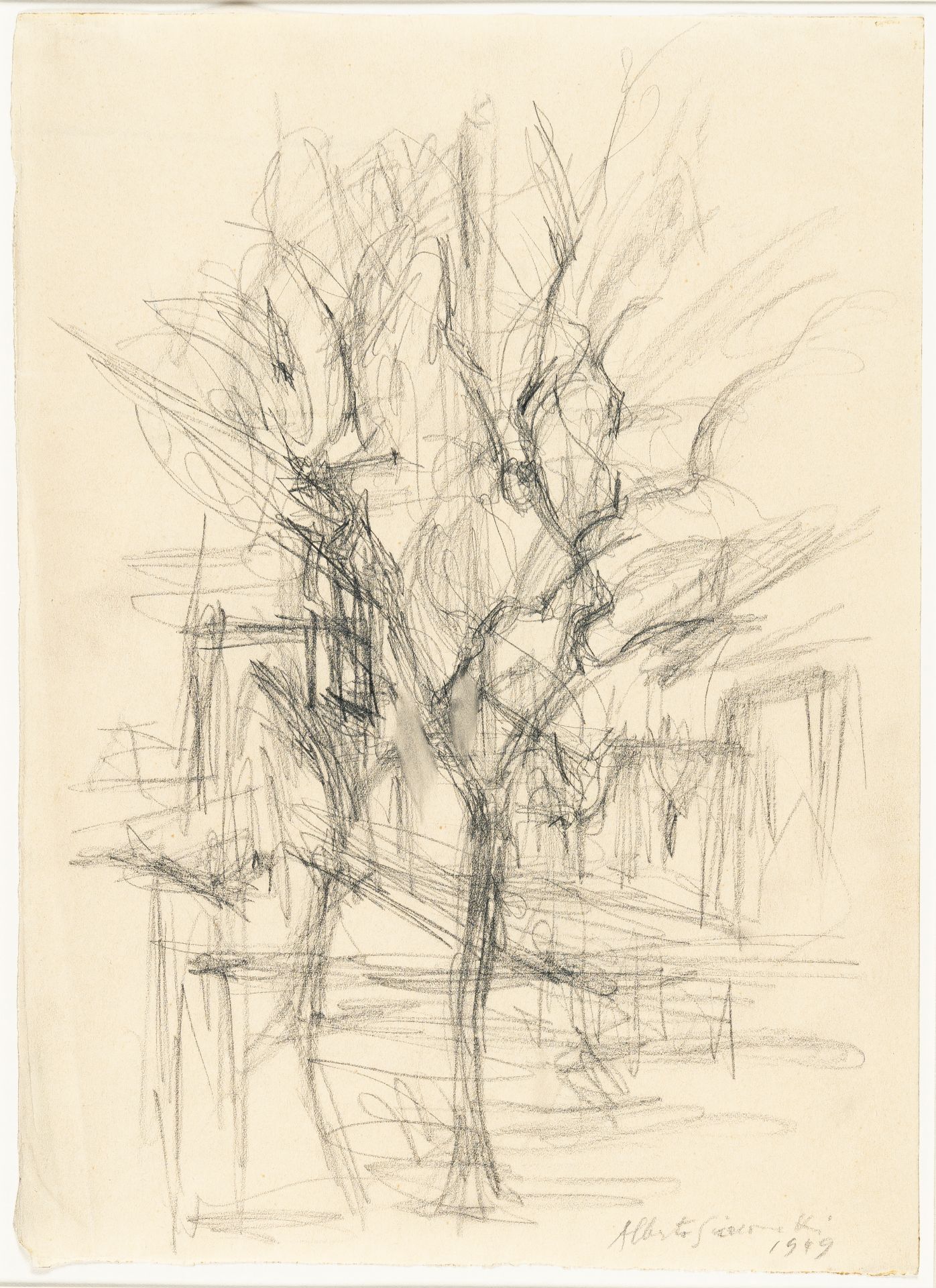 Alberto Giacometti, Arbres.Pencil on cream wove. 1949. Ca. 34.5 x 25 cm. Signed and dated lower - Image 2 of 3