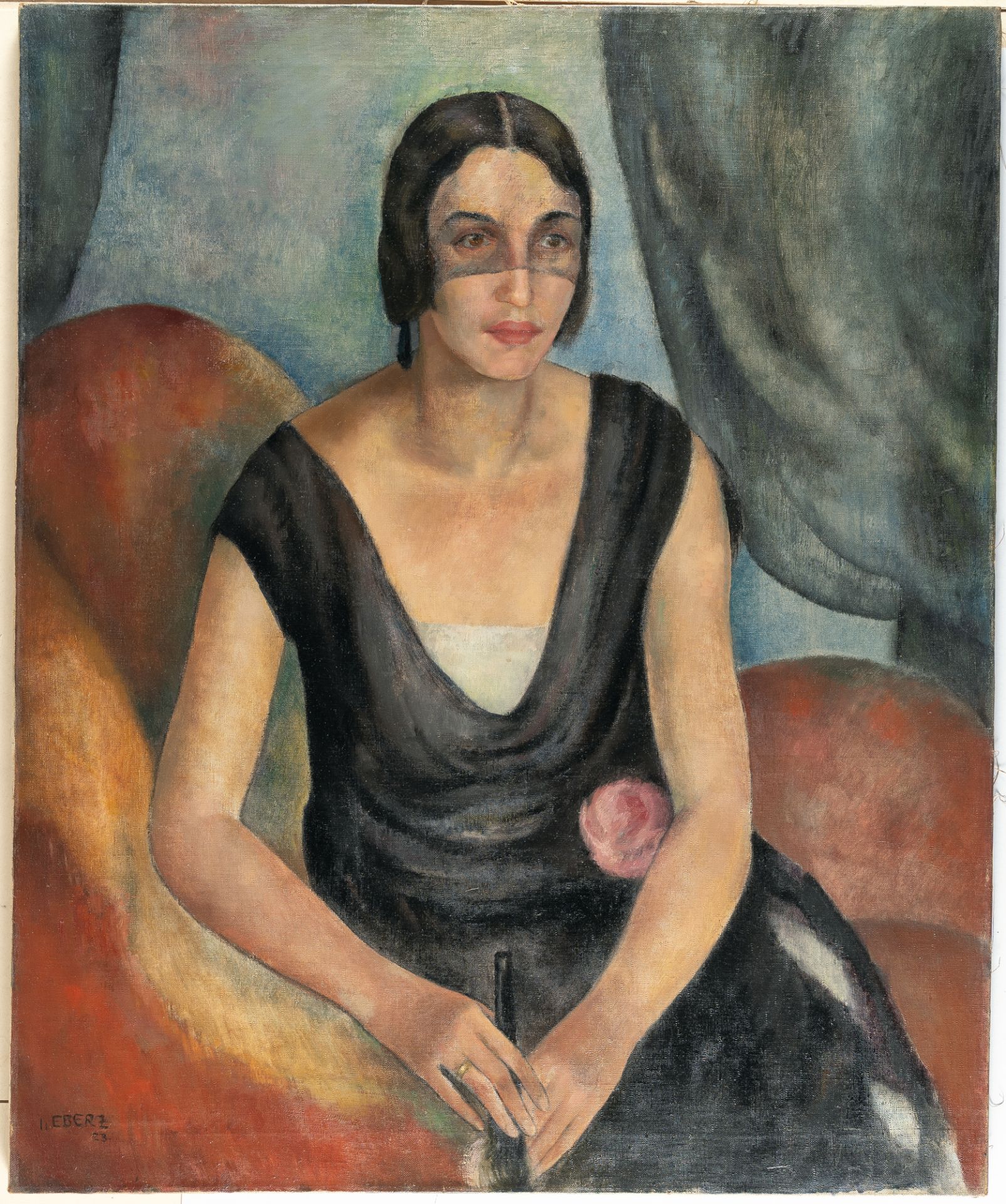 Josef Eberz – Bildnis einer Frau mit Schleier (Portrait of a lady in a veil) - Bild 2 aus 3