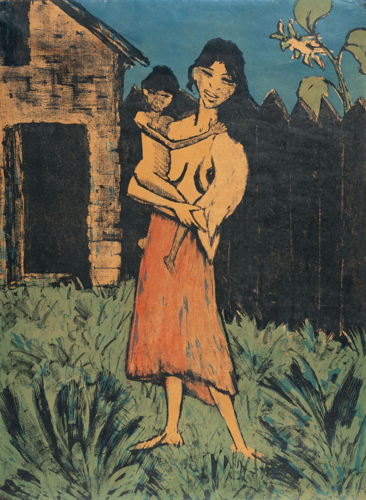 Otto Mueller – Stehende Zigeunerin mit Kind auf dem Arm (Standing gypsy woman with a child)