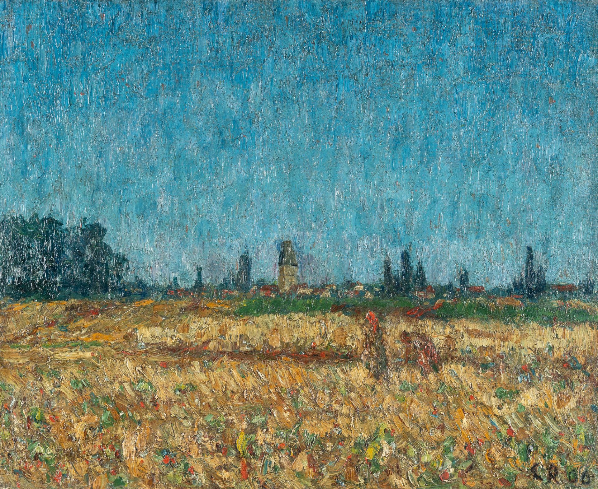 Christian Rohlfs, View of Ehringsdorf near Weimar.Oil on canvas, laid down on panel. (19)00. Ca.