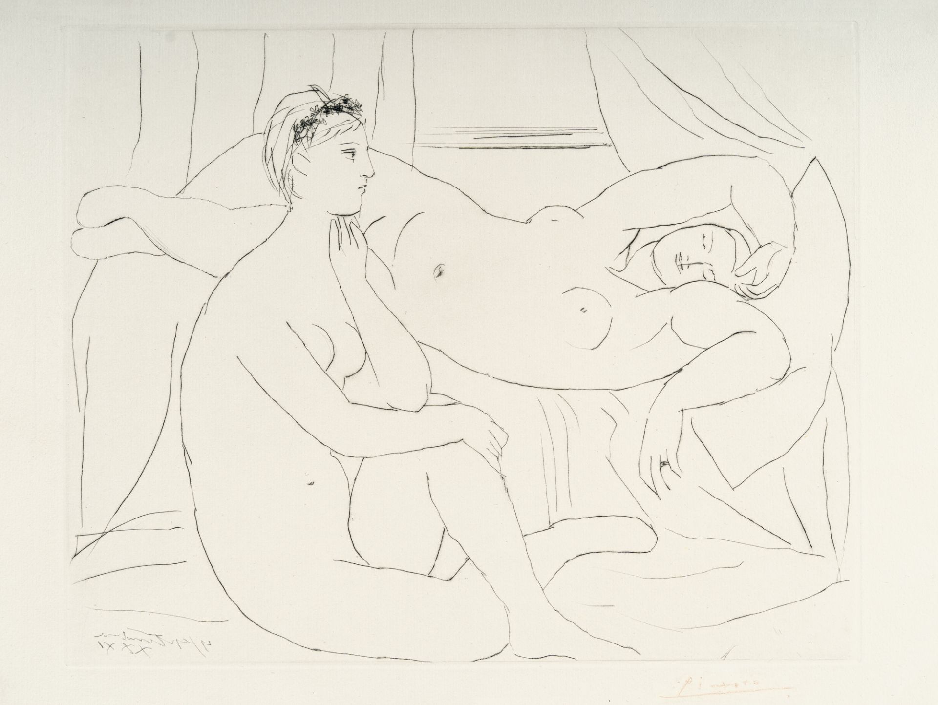 Pablo Picasso, Deux femmes se reposant.Etching with drypoint on machine made laid paper