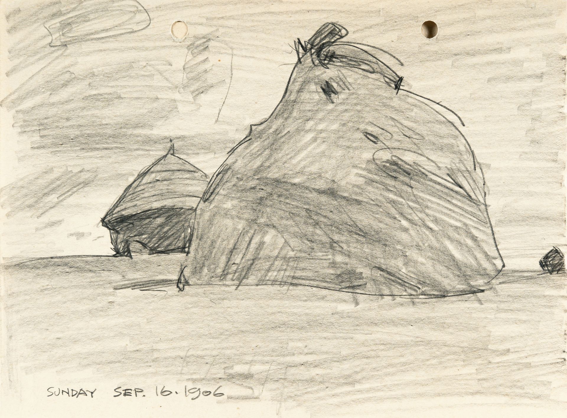 Lyonel Feininger, Haystack.Pencil on smooth drawing paper. 1906. Ca. 13.5 x 18 cm. Inscribed / dated