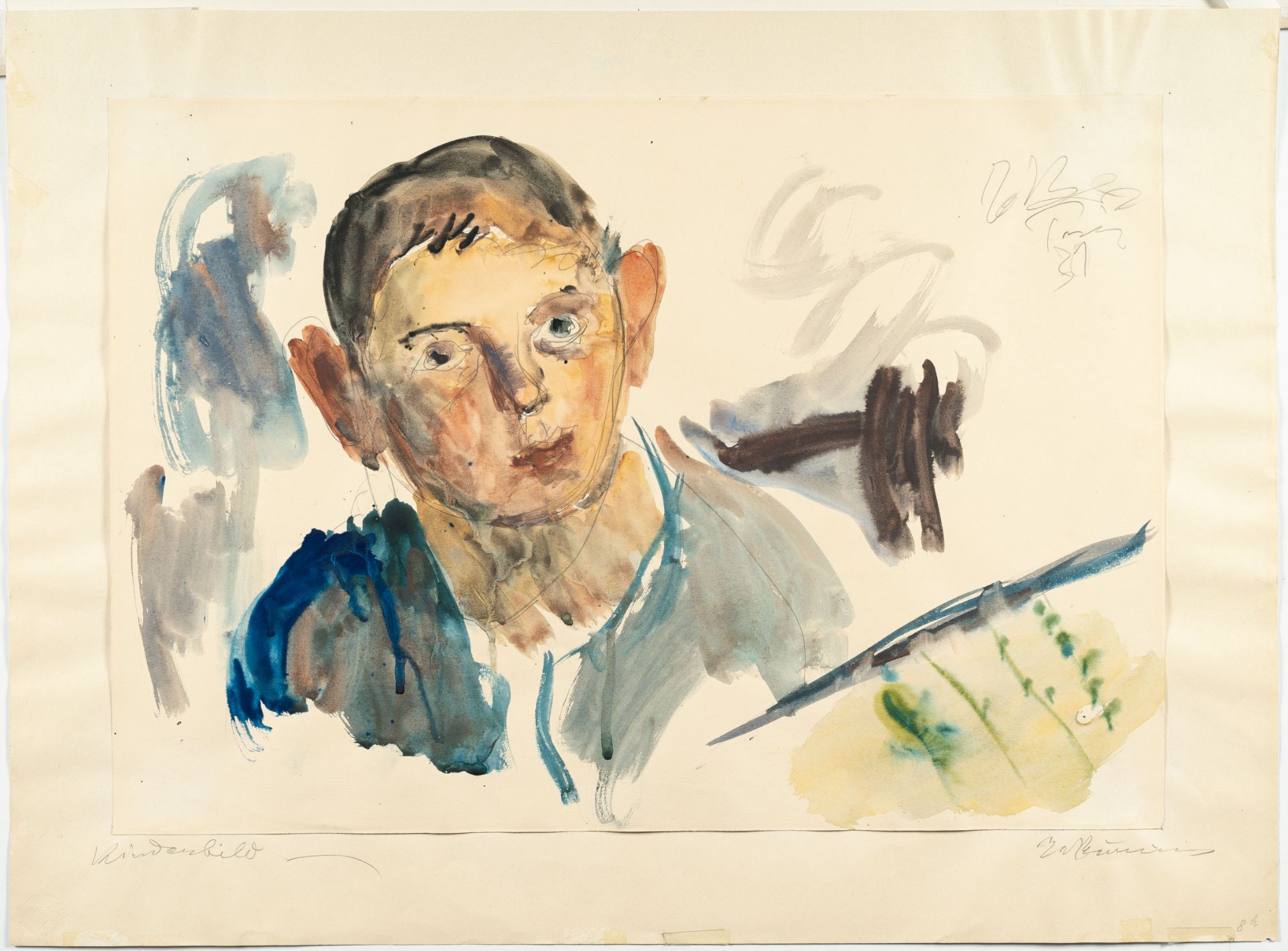 Georgios Bouzianis (Jorgo(S) Busianis), Portrait of a child (boy).Watercolour and pencil on cream - Image 2 of 3