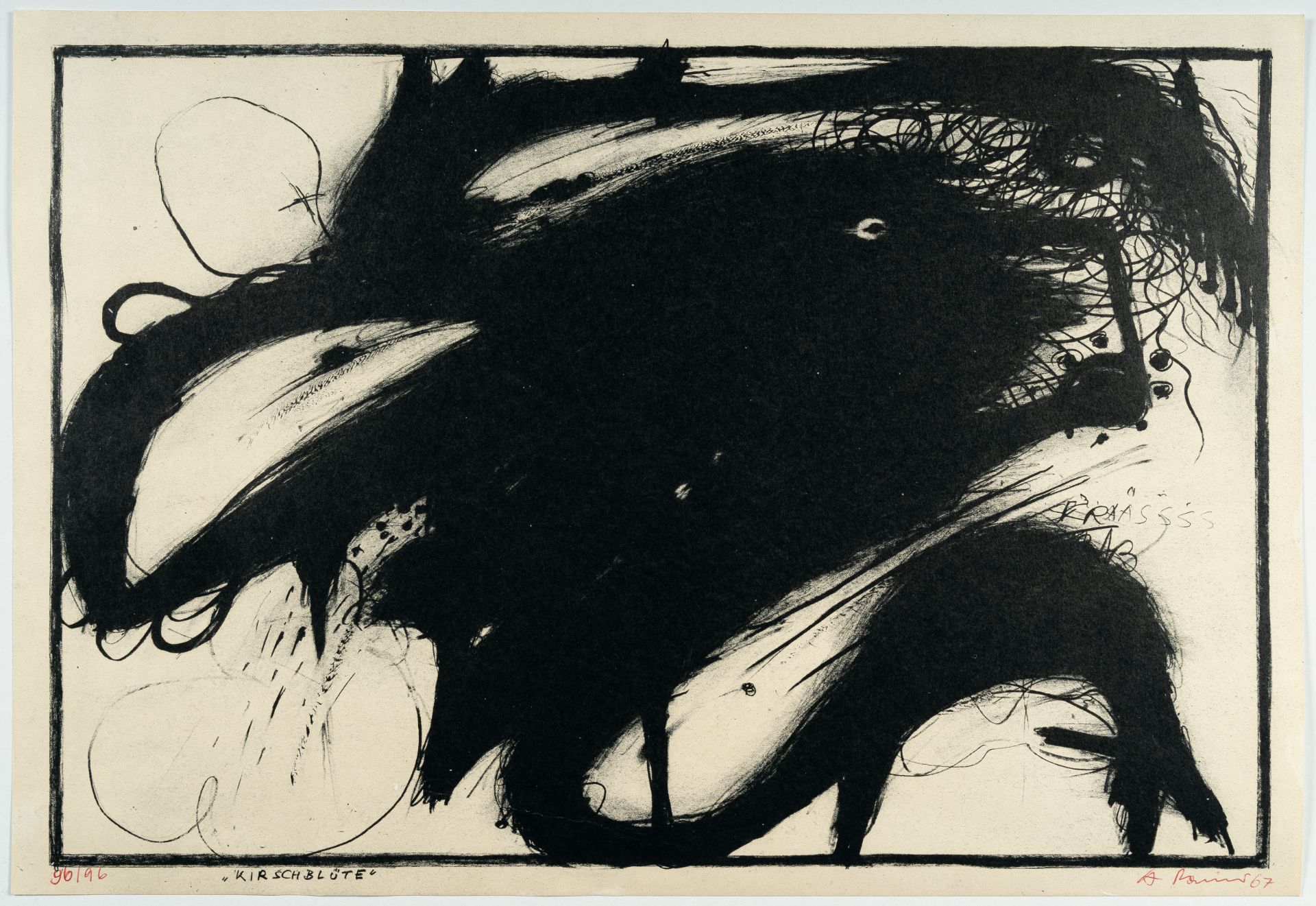 Arnulf Rainer, Cherry blossom from: Wahnhall.Offset lithograph on wove. (19)67. Ca. 33.5 x 50 cm ( - Image 2 of 3