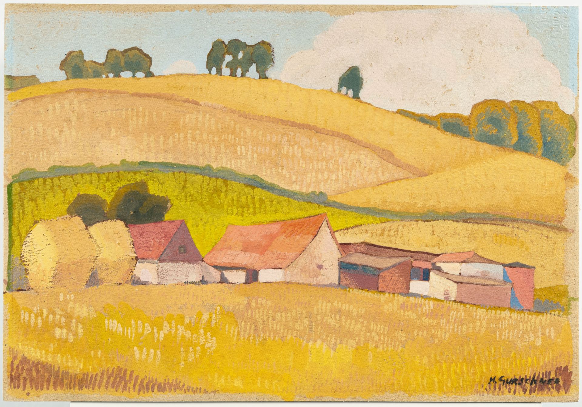 Herbert Gurschner, Summer landscape (England).Oil on firm, slightly fibrous paper. (Around 1933). - Image 2 of 3