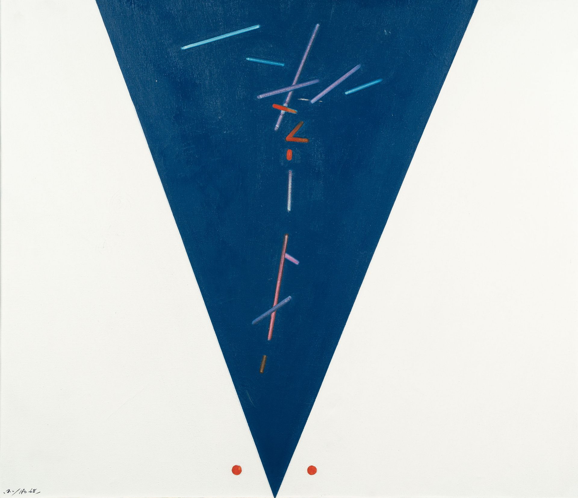 Ho Kan – Komposition mit blauen Dreiecken (Composition with blue triangles)