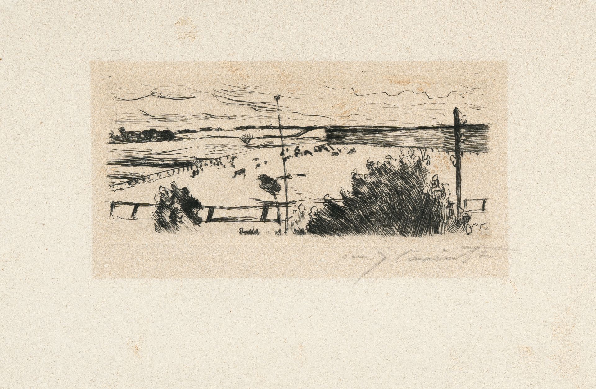 Lovis Corinth, Coastline.Etching on pale grey wove. (1916). Ca. 6 x 15 cm (sheet size ca. 16 x 25.