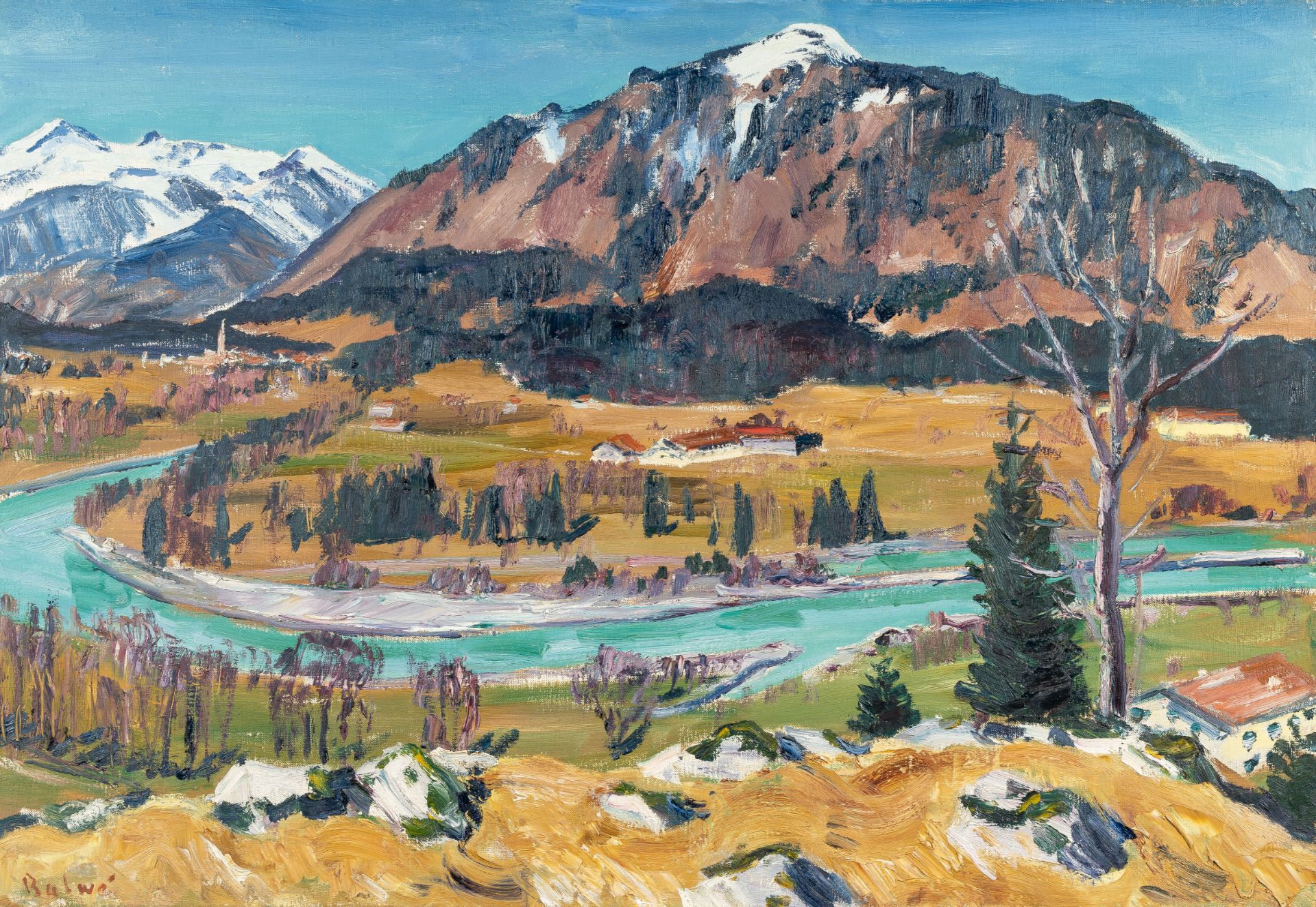 Arnold Balwé, „Das Achental“.Oil on canvas. (1960). Ca. 75 x 110 cm. Signed lower left. Titled,