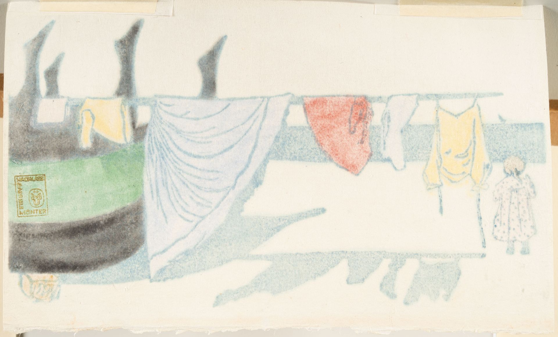 Gabriele Münter, Washing on the beach.Lino print in colours on thin Japanese laid paper. (1907/ - Image 3 of 3