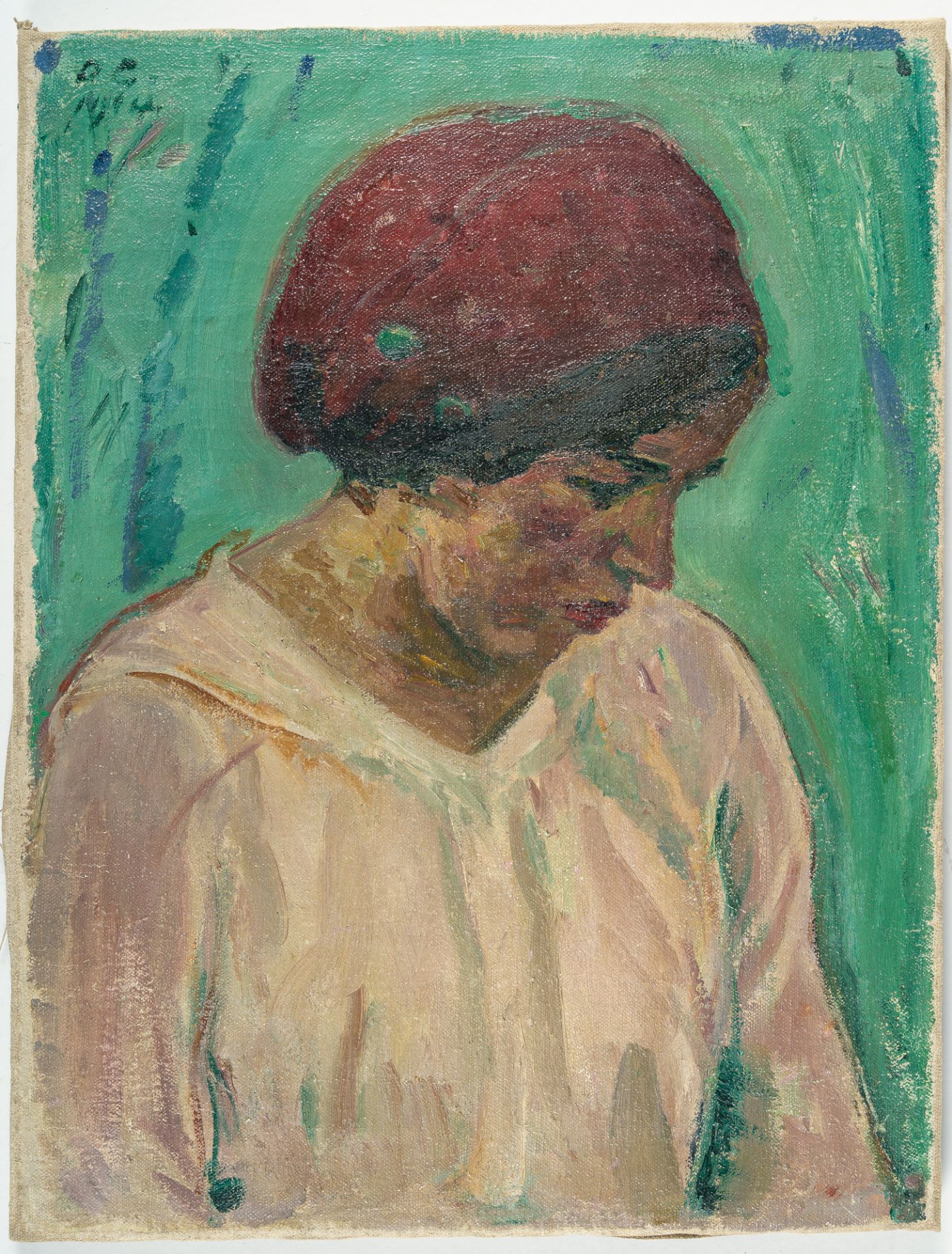 Otto Gussmann, Girl in a red cap.Oil on canvas. 1914. Ca. 51 x 39 cm. Monogrammed and dated upper - Image 2 of 3