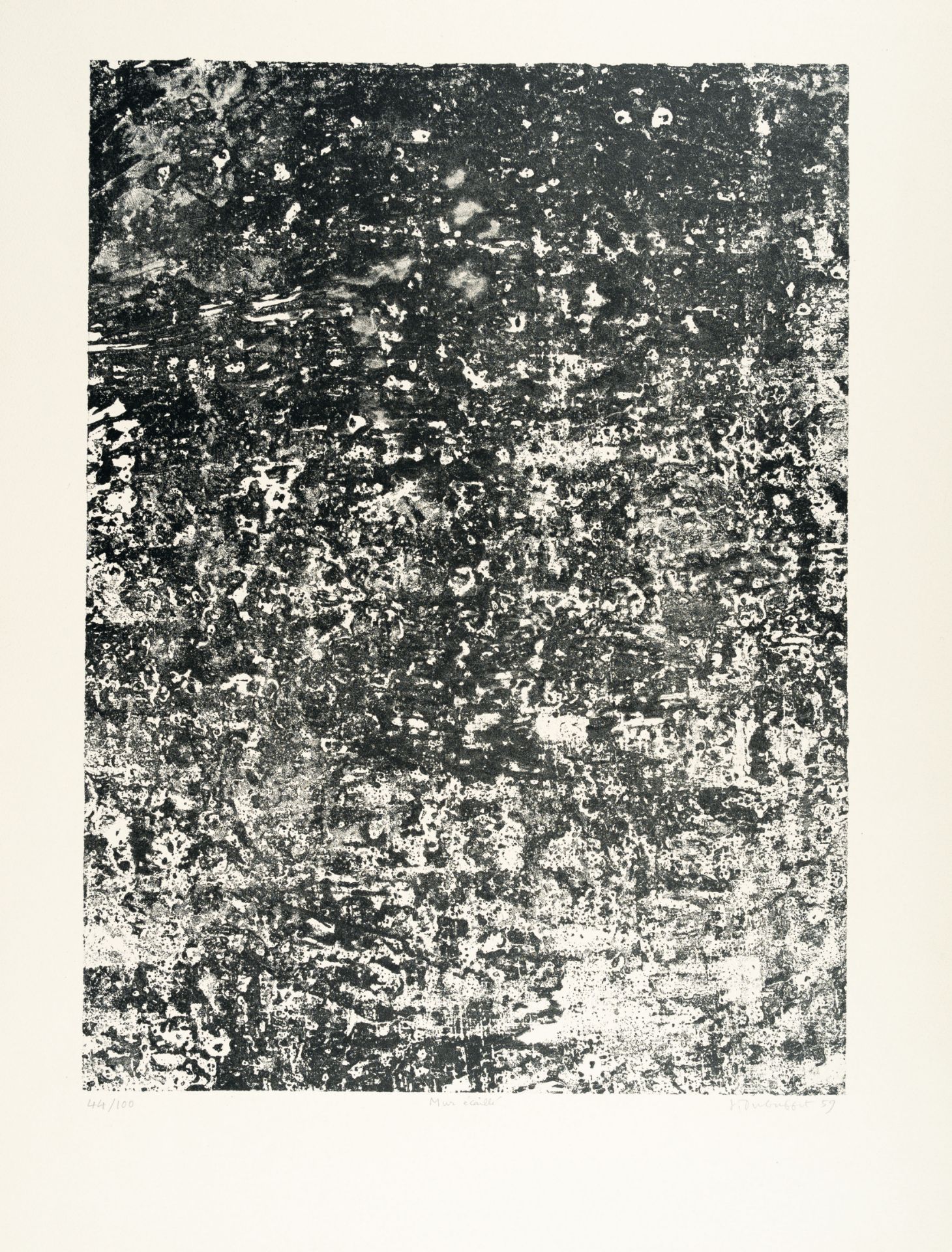Jean Dubuffet, „Mur écaillé".Lithograph on wove by Arches. (19)59. Ca. 51.5 x 38.5 cm (sheet size