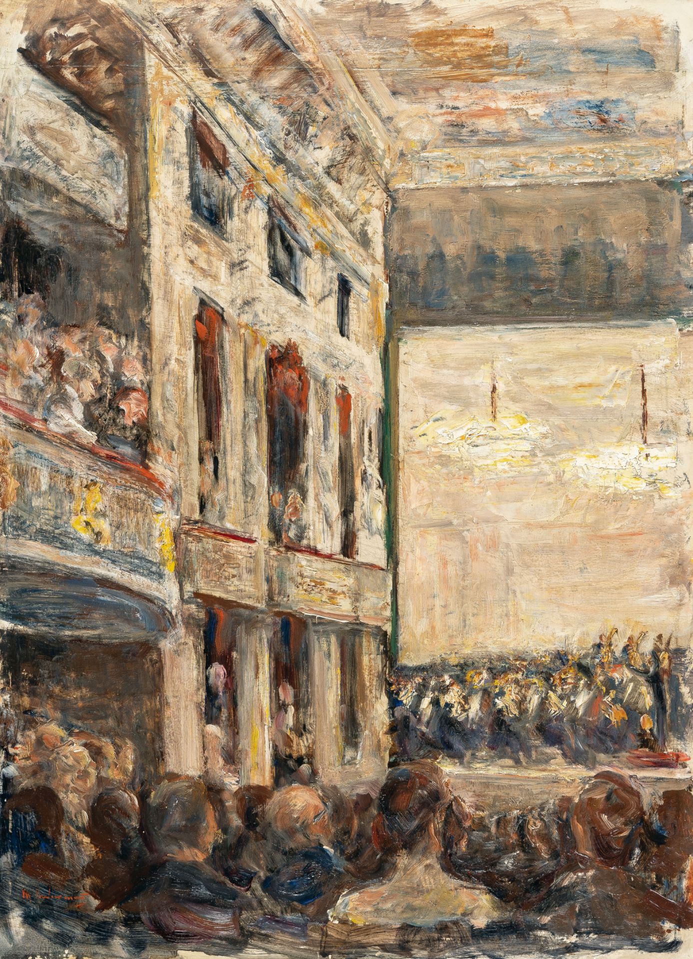 Max Liebermann, Concert at the opera.Oil on cardboard. (1924). Ca. 67 x 48.5 cm. Signed lower