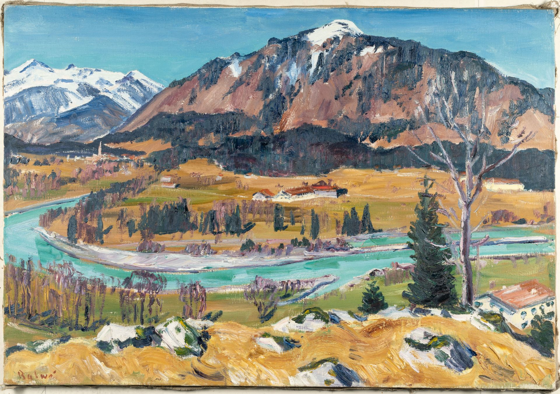 Arnold Balwé, „Das Achental“.Oil on canvas. (1960). Ca. 75 x 110 cm. Signed lower left. Titled, - Image 2 of 4