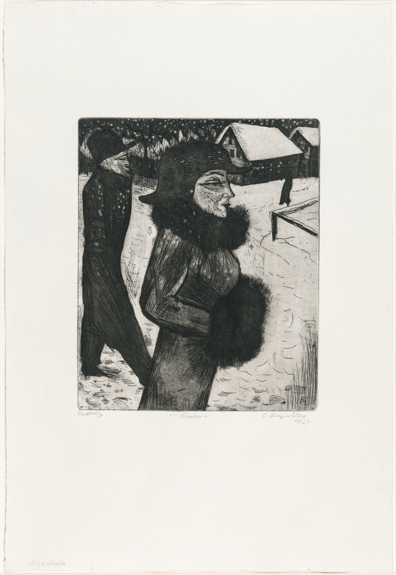 Conrad Felixmüller, Winter day (A winter walk).Etching with line etching, aquatint and surface - Image 2 of 3