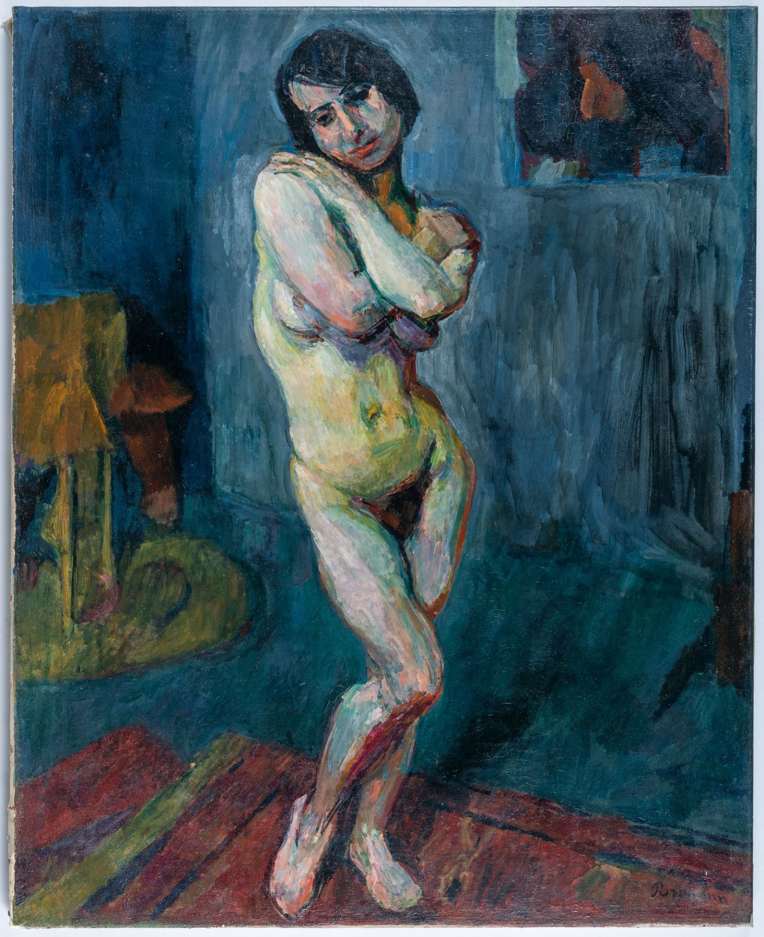 Hans Purrmann, Standing female nude.Oil on canvas. (1914). Ca. 81 x 65.5 cm. Signed lower right. • - Image 2 of 4
