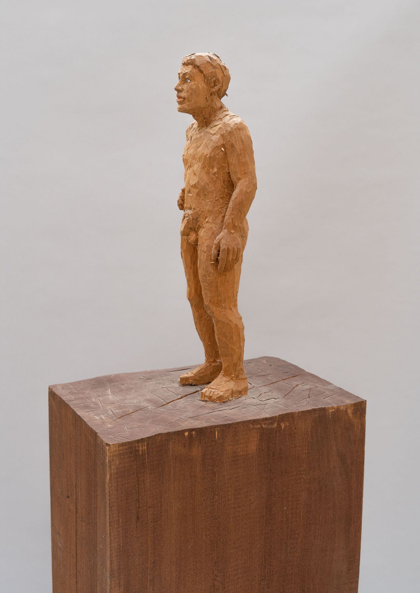 Stephan Balkenhol, 3 male nudes.3 figural columns. Coihue southern beech, partially polychrome. ( - Image 10 of 10