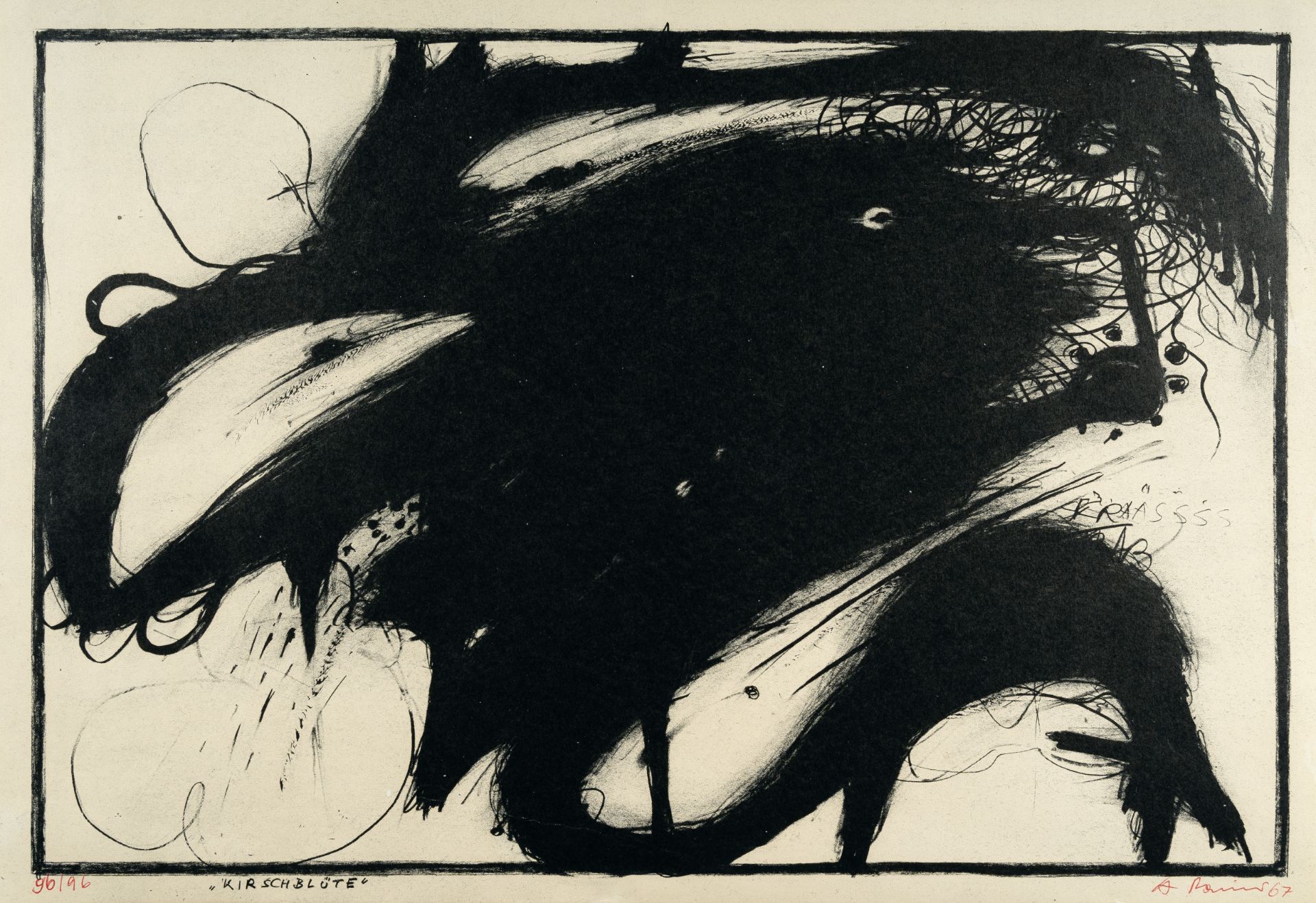 Arnulf Rainer, Cherry blossom from: Wahnhall.Offset lithograph on wove. (19)67. Ca. 33.5 x 50 cm (