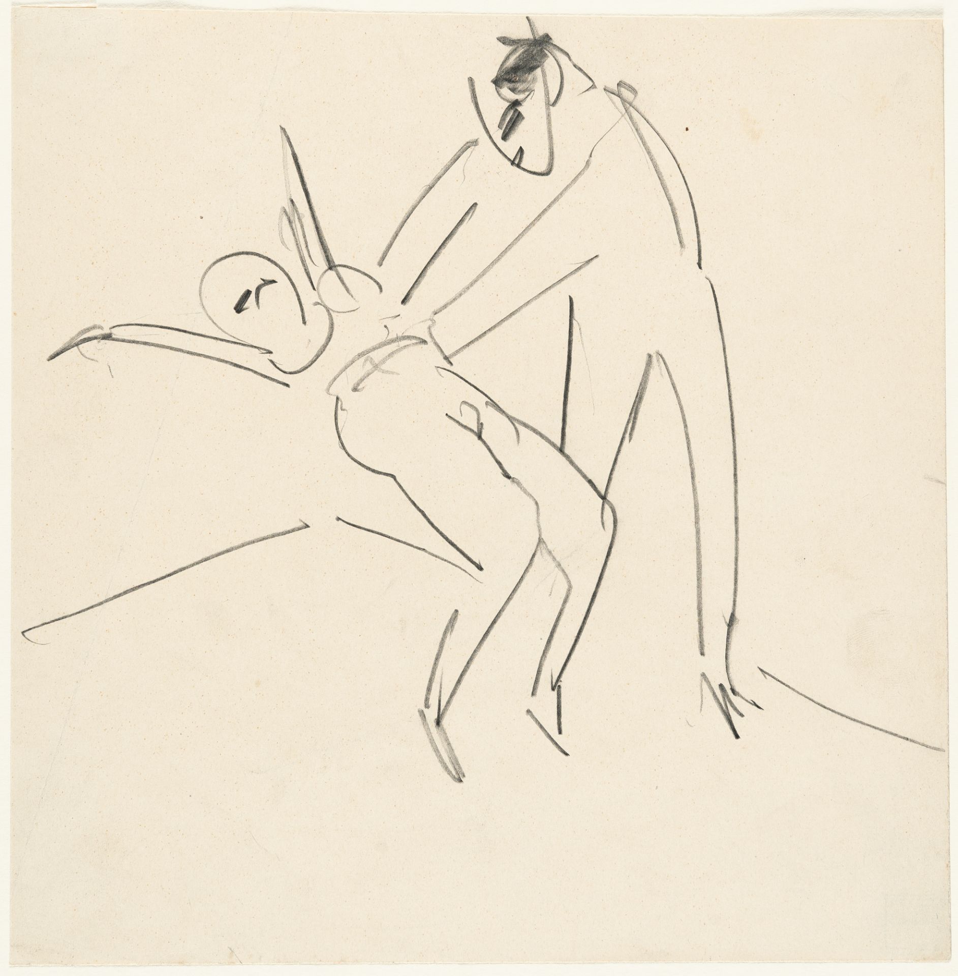 Ernst Ludwig Kirchner, Dancing couple.Pencil on satinated cream wove. (Around 1911). Ca. 26 x 26 cm. - Image 2 of 3