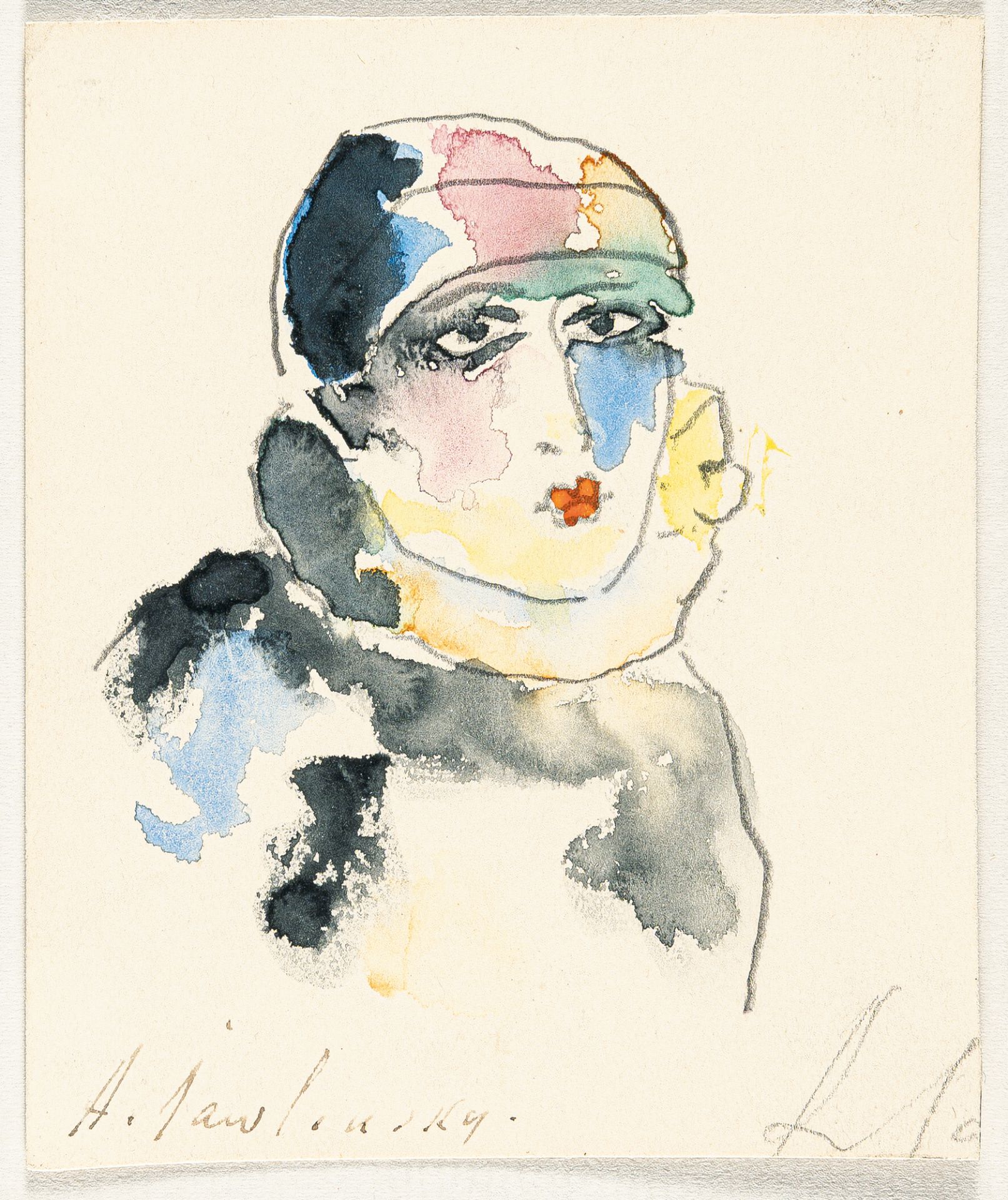 Alexej Von Jawlensky, Woman as Pierrot.Watercolour with Indian ink over pencil on firm wove (the - Image 2 of 4