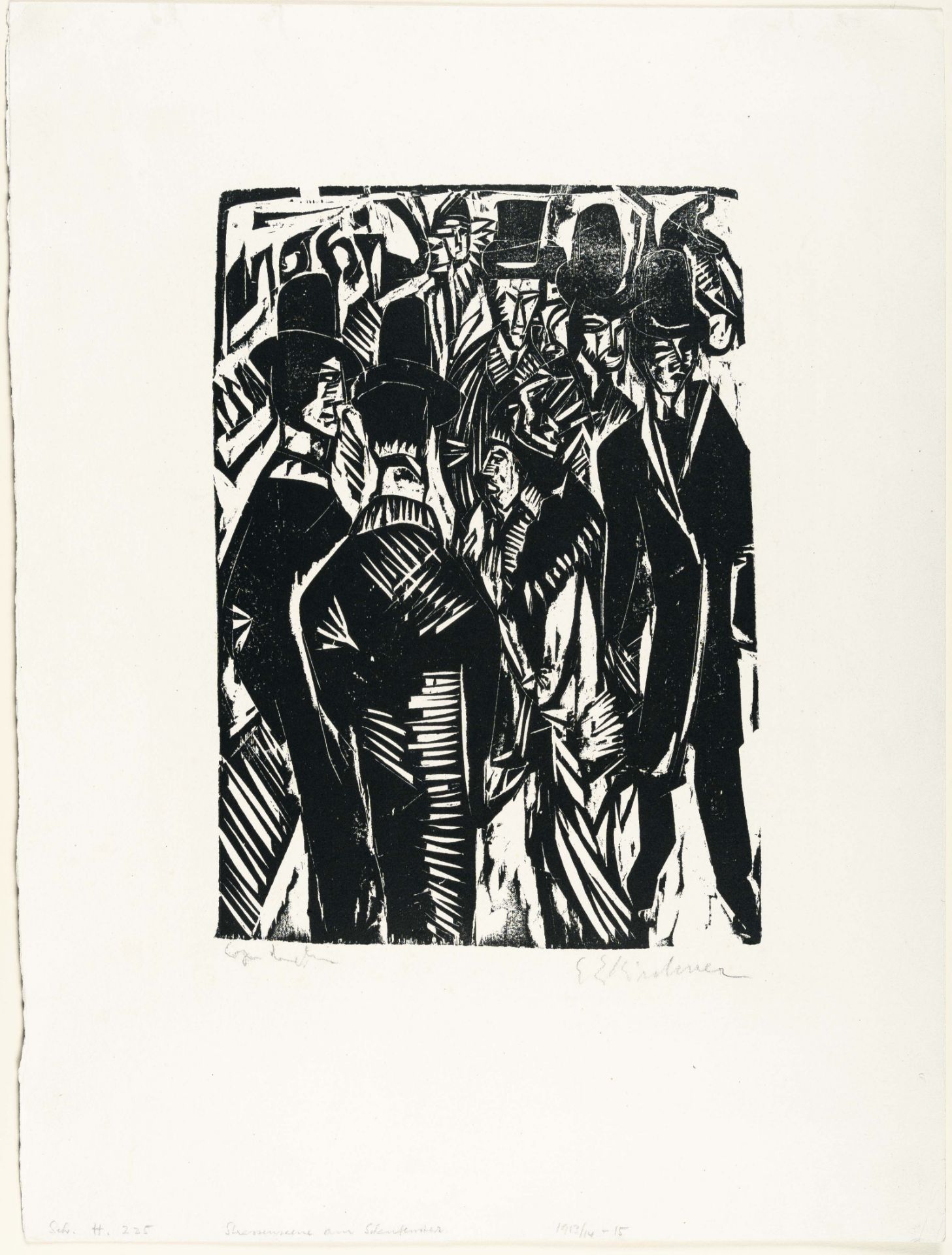 Ernst Ludwig Kirchner, Street scene by a shop.Woodcut on firm wove. (1913/14). Ca. 31.5 x 23 cm ( - Image 2 of 4