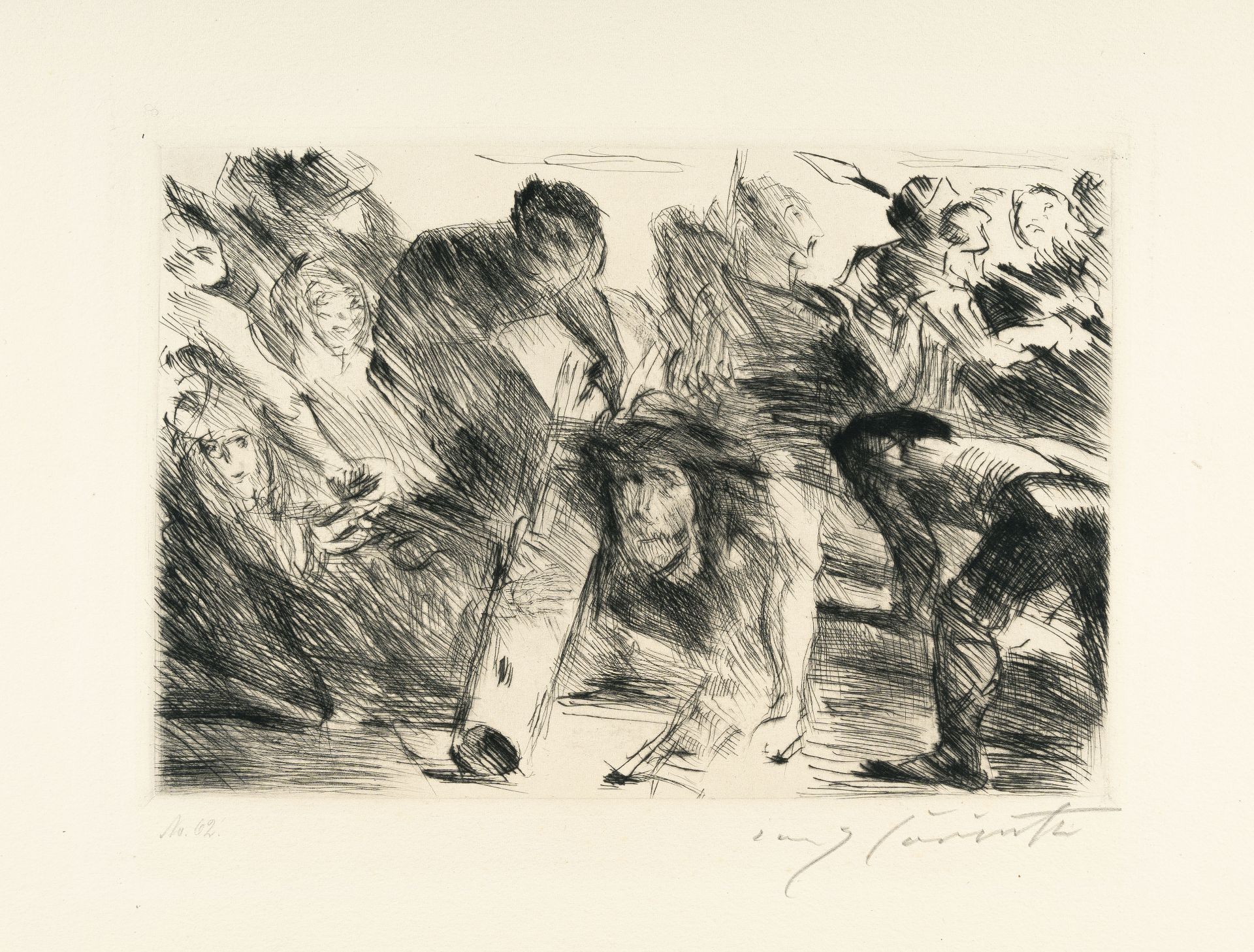 Lovis Corinth, „Kreuztragung“.Etching with drypoint and surface tone on heavy cream wove paper. (