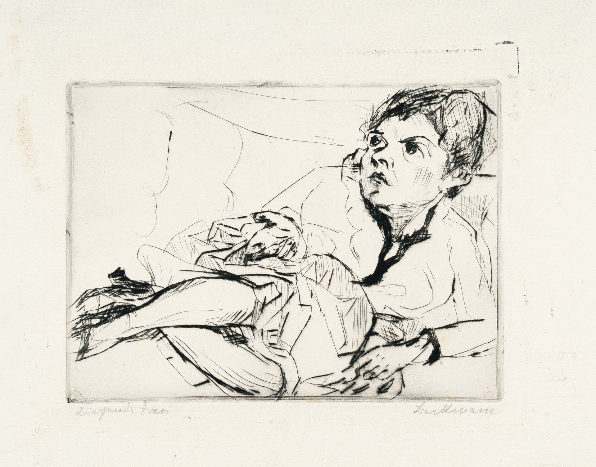 Max Beckmann, Woman on a sofa (Fridel Battenberg).Etching with drypoint on firm, heavy wove