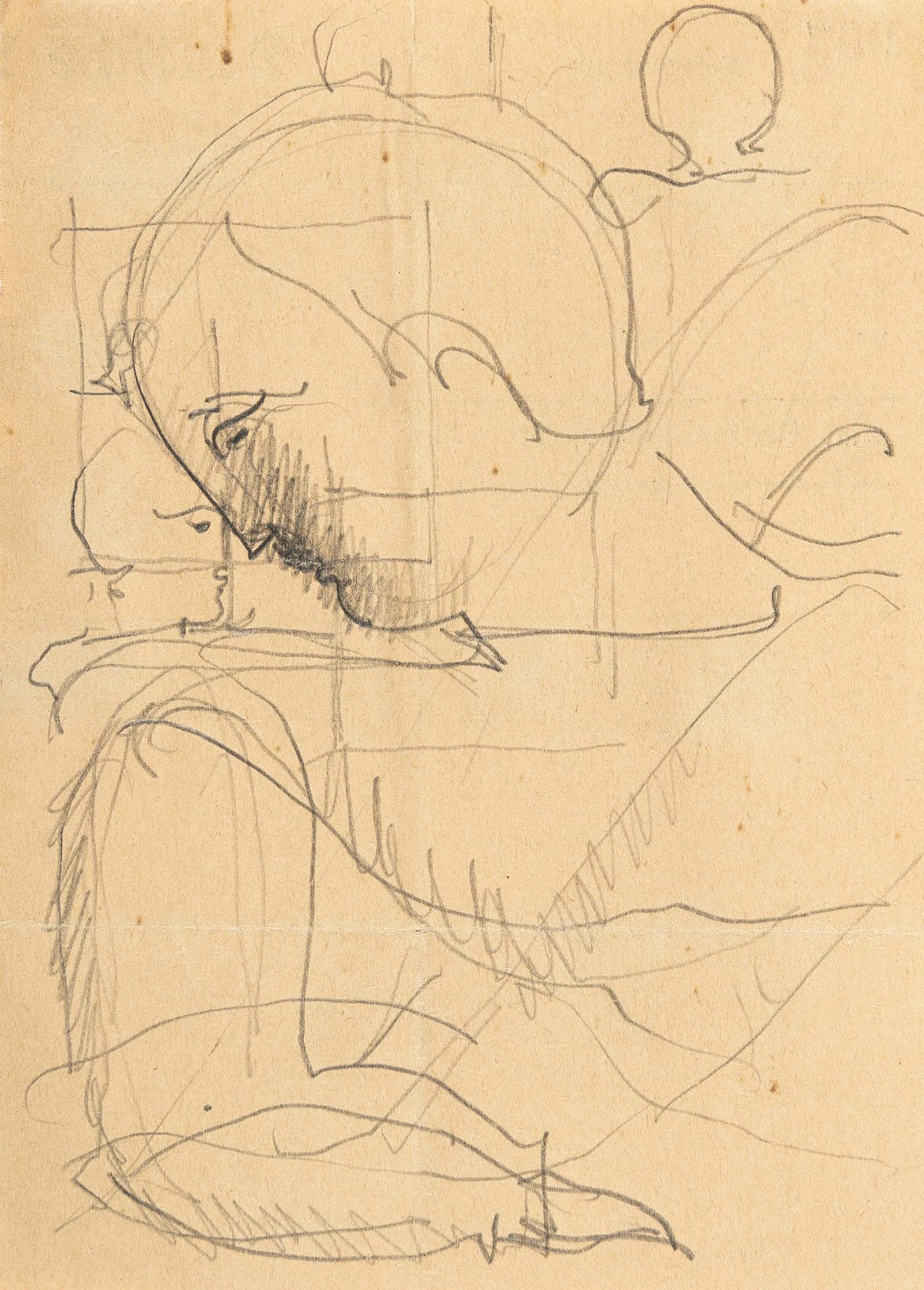 Oskar Schlemmer, Head in profile.Pencil on thin, pale brown paper (fragment of the back of a