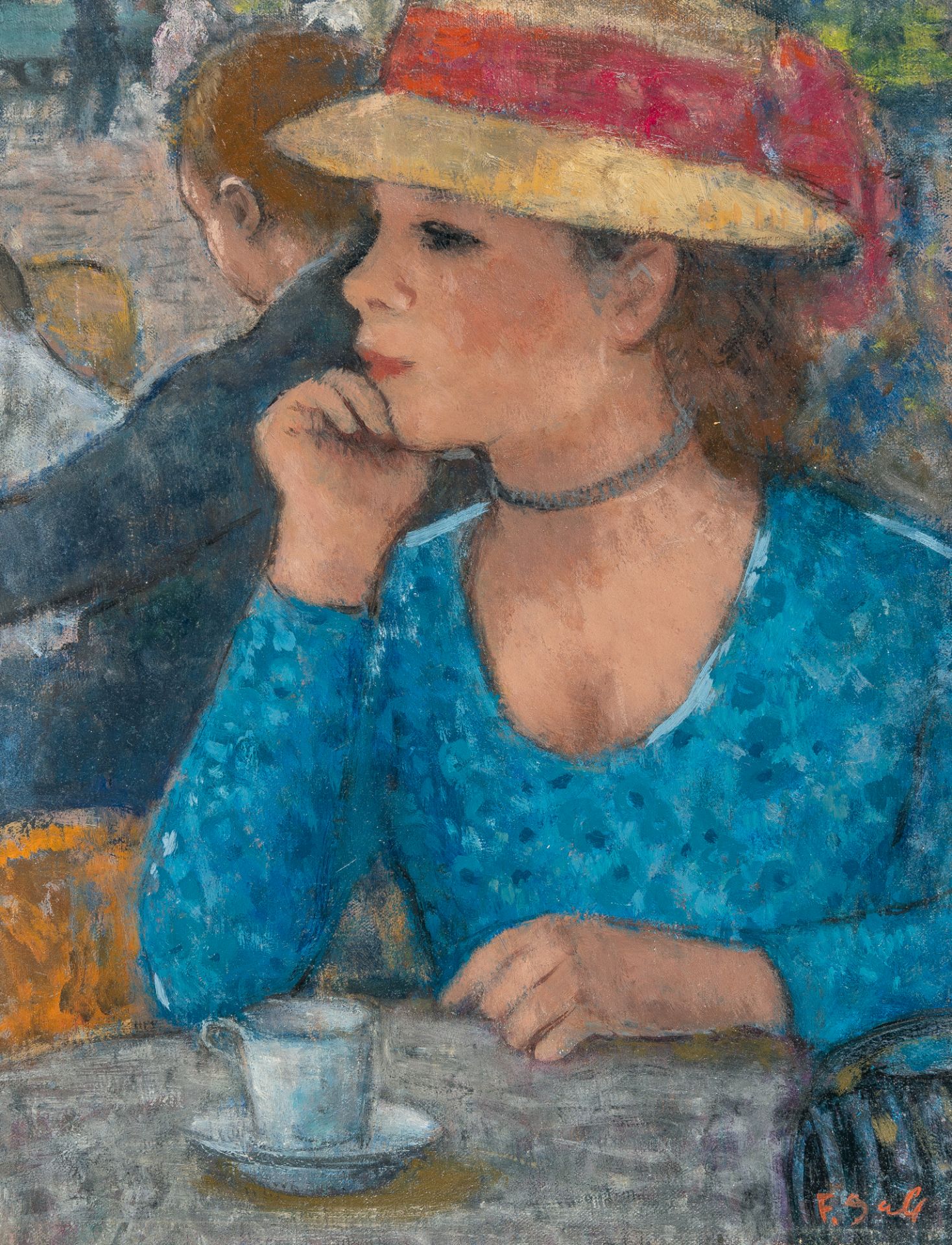François Gall, Elle attend, paisible sous le chapeau de paille jaune, son rendez-vous au Café de