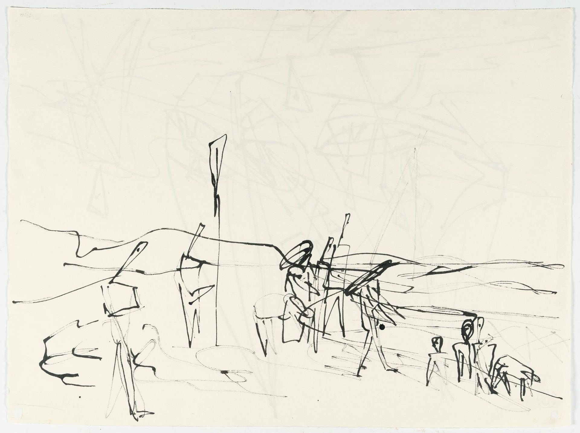 Ernst Wilhelm Nay, Recto/verso: Fishermen – Beach scene.Reed pen with Indian ink on Ingres laid - Image 3 of 3