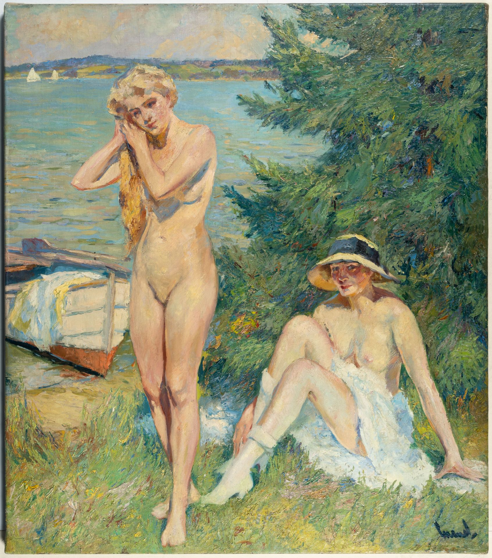 Edward Cucuel – Zwei badende Frauen am See (Two women bathing in a lake) - Bild 2 aus 4