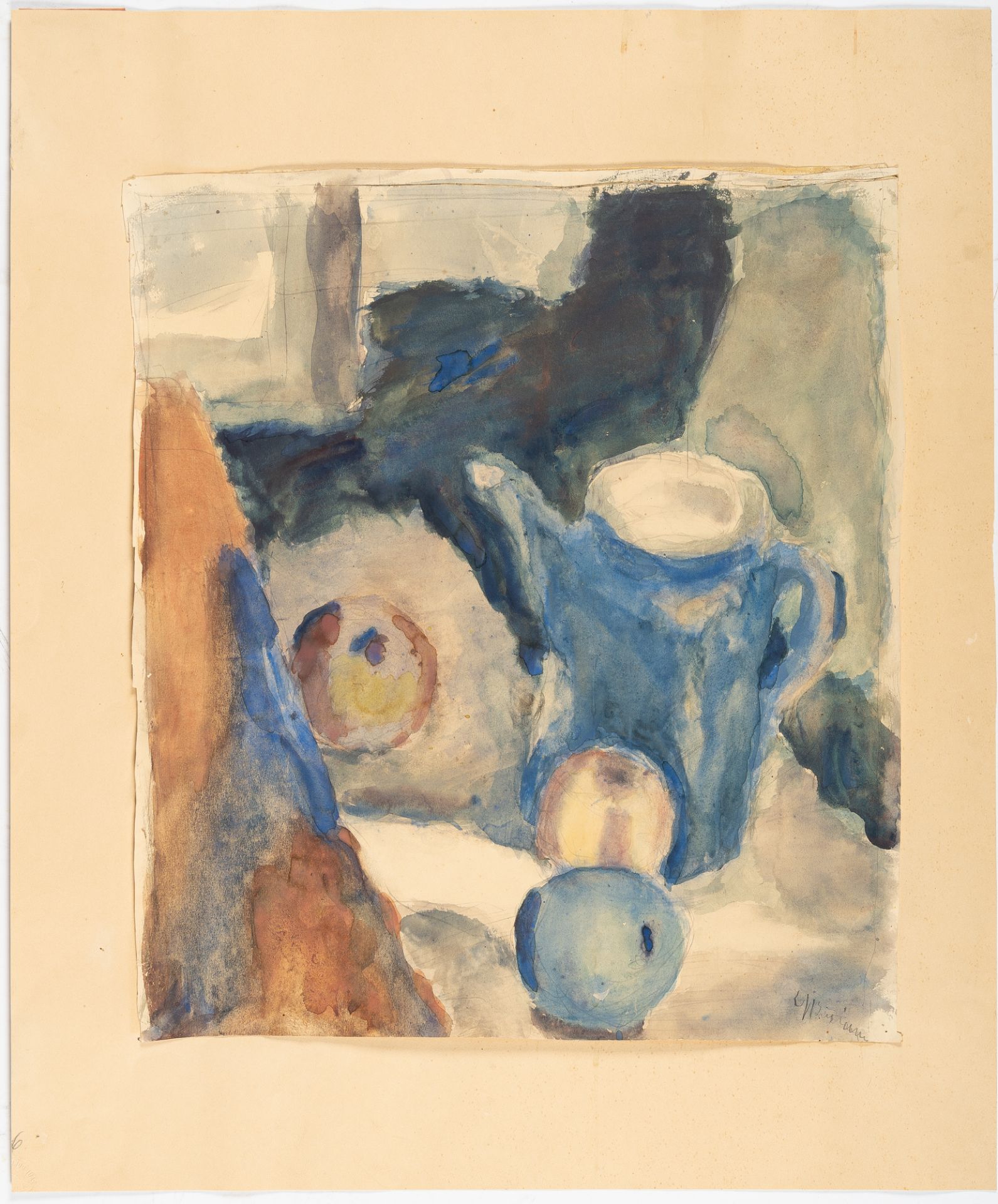 Georgios Bouzianis (Jorgo(S) Busianis), „Stilleben mit Äpfel(n) und Kanne“.Watercolour and pencil on - Image 2 of 3