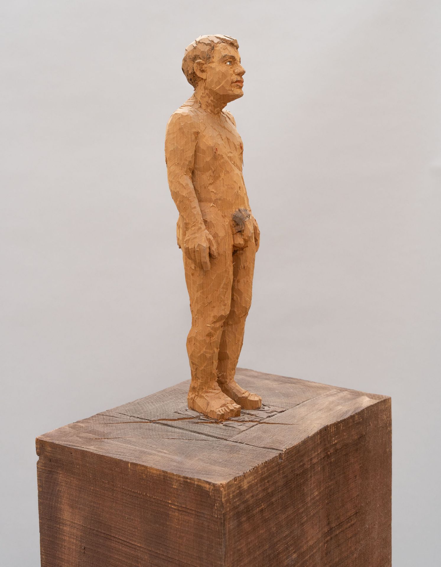 Stephan Balkenhol, 3 male nudes.3 figural columns. Coihue southern beech, partially polychrome. ( - Image 6 of 10