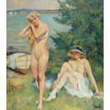 Edward Cucuel – Zwei badende Frauen am See (Two women bathing in a lake)