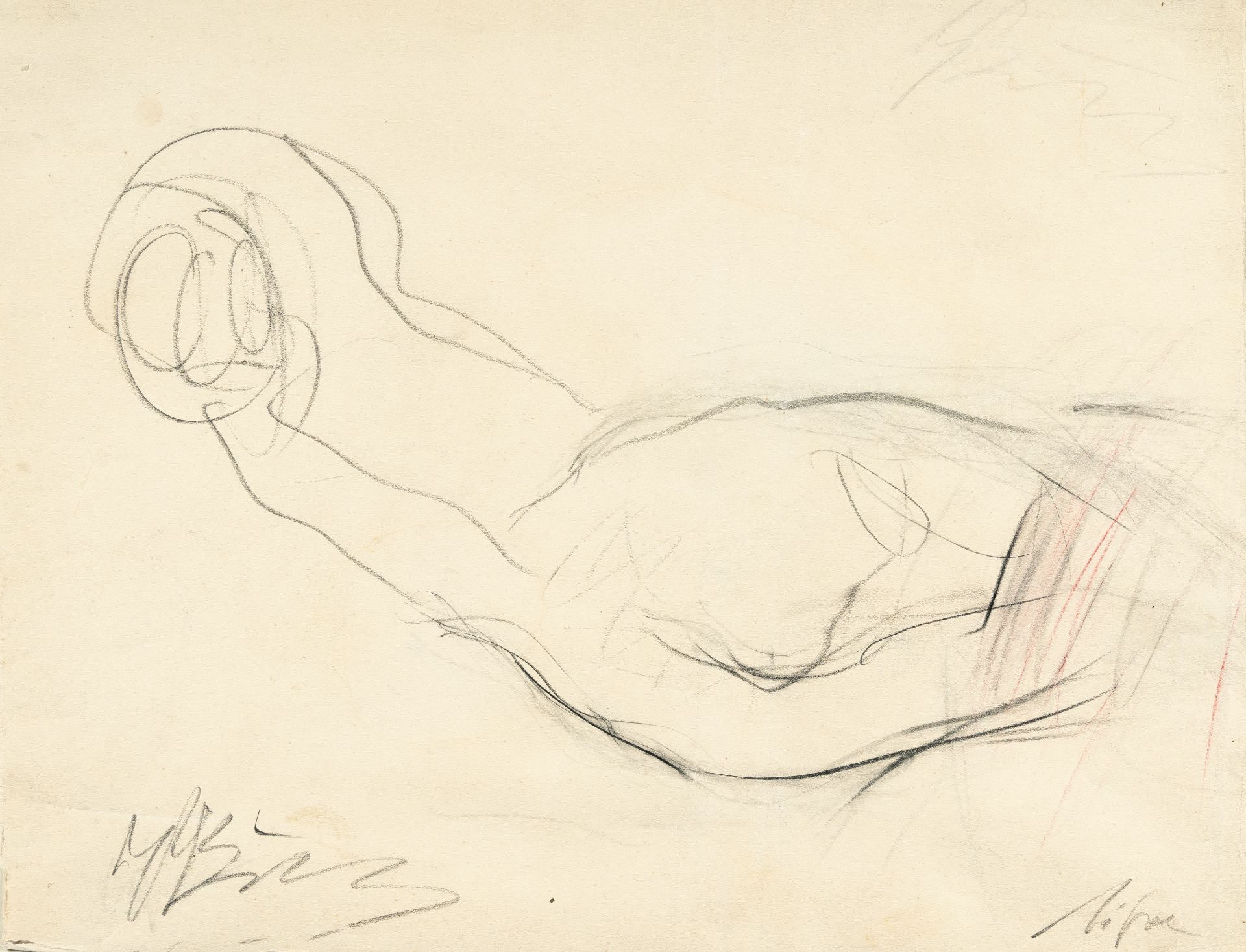 Georgios Bouzianis (Jorgo(S) Busianis), 2 sheets: Recumbent female nudes (Lisa Kotsou).Chalk in