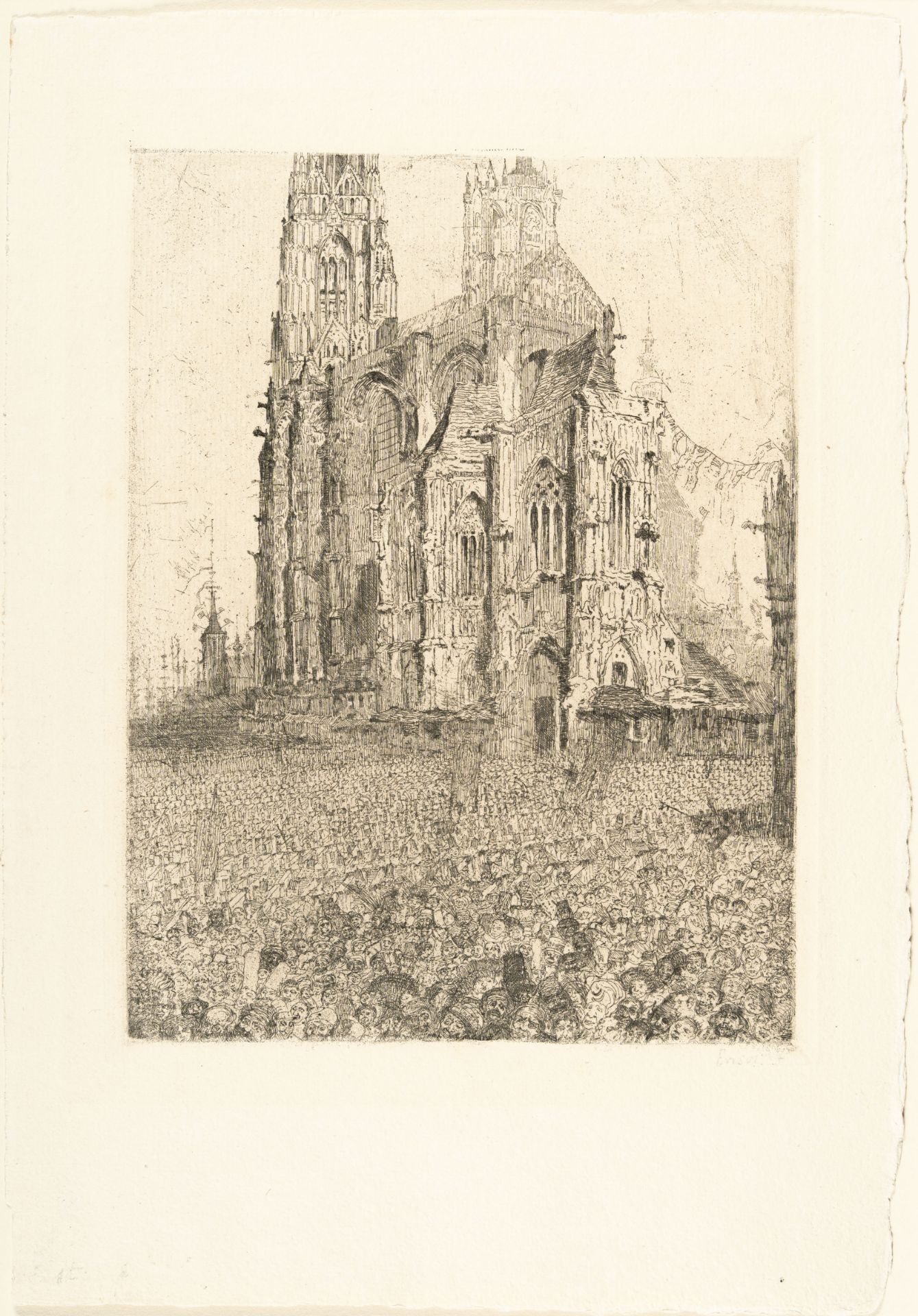James Ensor, La Cathédrale.Etching on cream laid paper by Van Gelder. (1886). Ca. 23.5 x 17.5 cm ( - Image 2 of 4