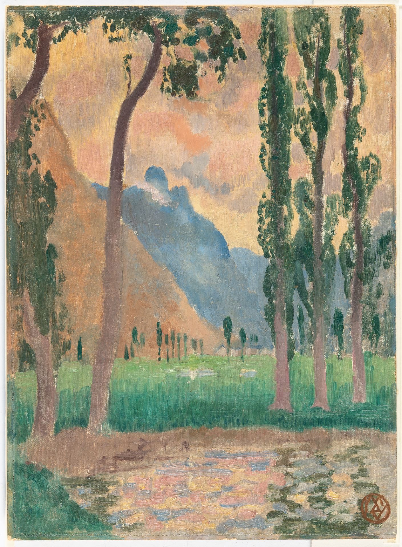 Maurice Denis, Paysage d'Ax-les-Thermes.Oil on canvas, laid down on cardboard. (1913). Ca. 33 x 24 - Image 2 of 4